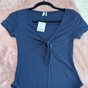 Navy tie front bodysuit